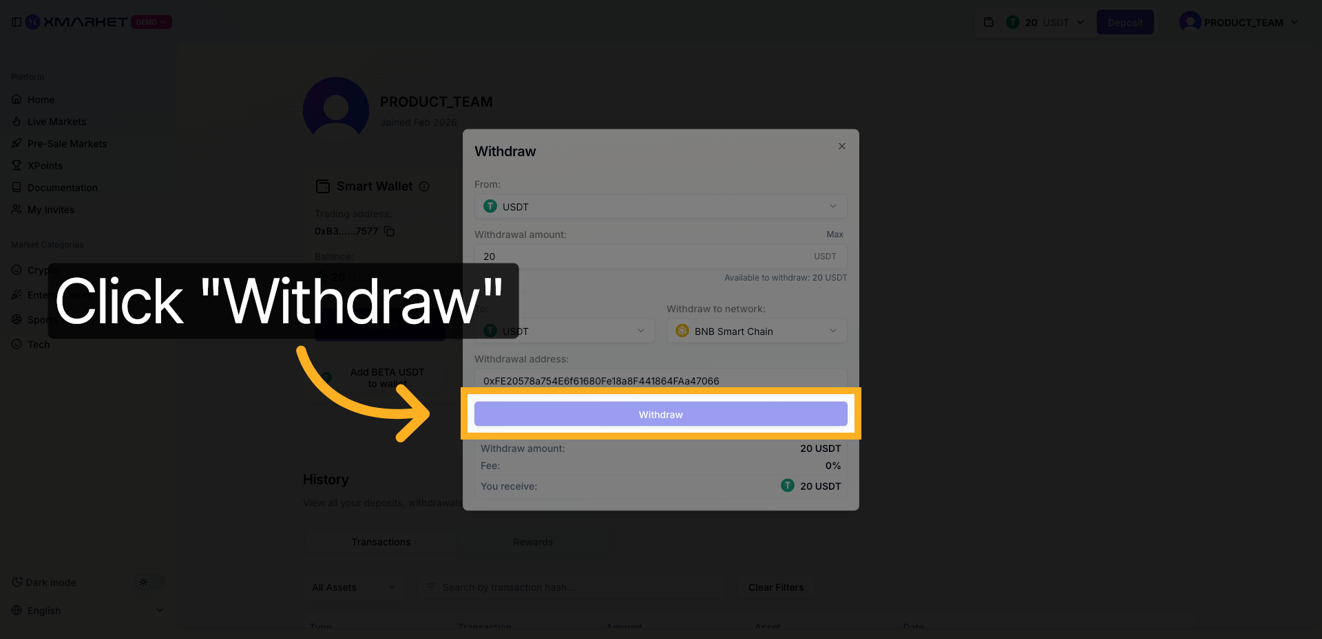 Withdraw confirmation button